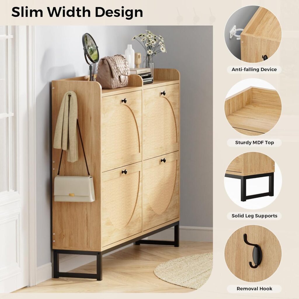 BEST Shoe Cabinet with 4 Natural Rattan Flip Drawers BUY NOW